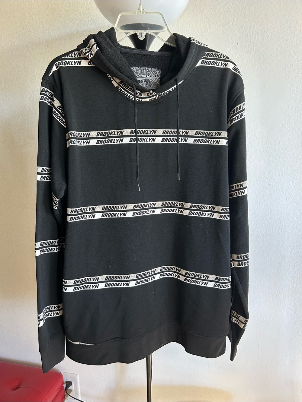 Brooklyn Cloth Black Hoodie with White 'Brooklyn' Stripe Print
